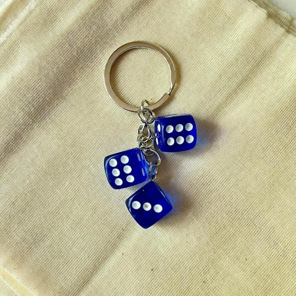y2k 2000s blue dice keyring for keychain